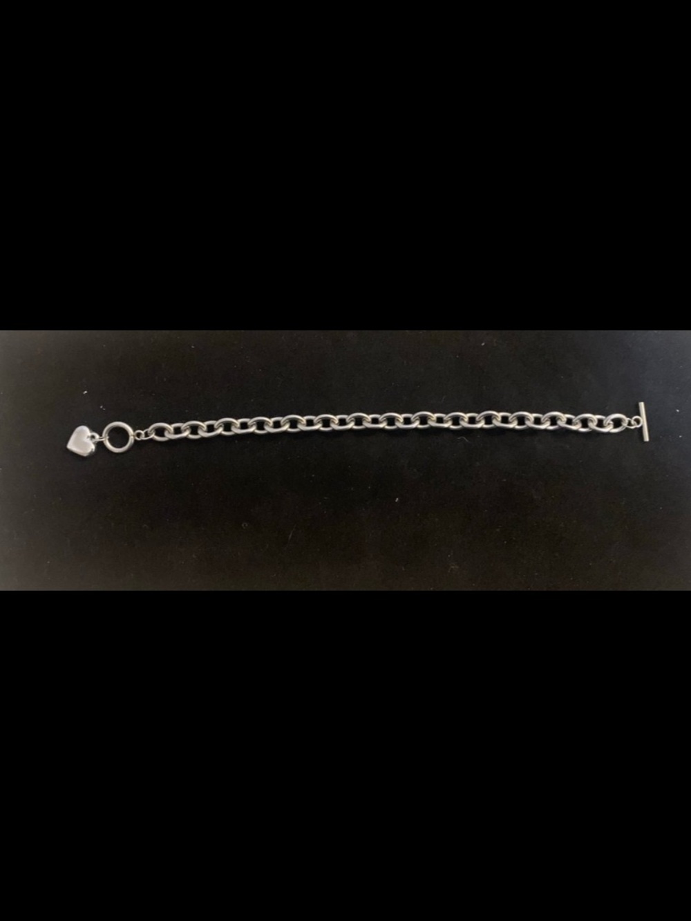 Silver Tone HEART Charm Link 7.5" Bracelet with Toggle Close